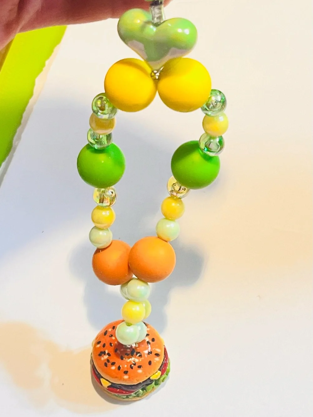 Key chain phone Chain Charm with Burger Bead - Yellow, Green, Orangem